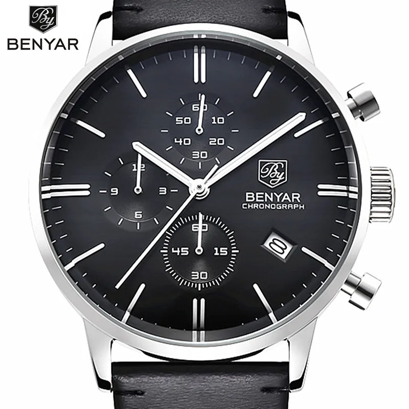 BENYAR 2022 Luxury Men Watch Waterproof Genuine Leather Fashion Casual Quartz Wristwatch Man's Business Watches Male Sport Clock
