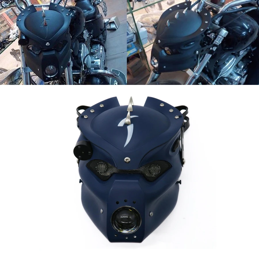Новая мотоциклетная Синяя светодиодная фара с черепом кронштейном для Harley Honda