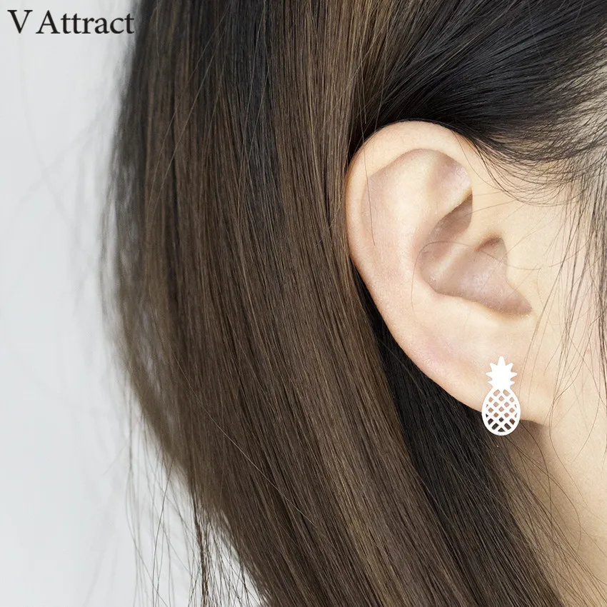 Женские серьги гвоздики из нержавеющей стали с V образным вырезом|pineapple stud earrings|stud