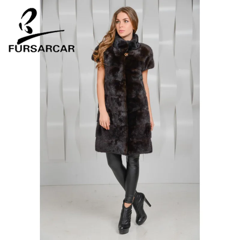 FURSARCAR Новый реального норки жилет Для женщин зимние длинные Стиль с меховой