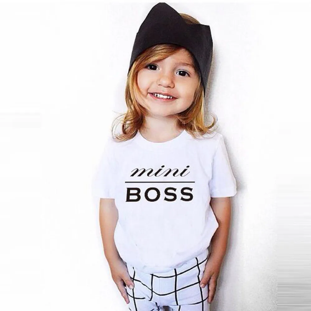 MUQGEW/Детские футболки футболка с короткими рукавами и надписью «MINI BOSS» топы, наряды топ для детей, летняя хлопковая блуза Menina Q06