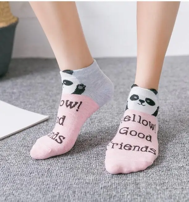 Японские носки Kawaii, 5 пара/лот, женские носки Harajuku с милыми буквами, медведь, кошка, носки с животными, зимние короткие, высокое качество, 20