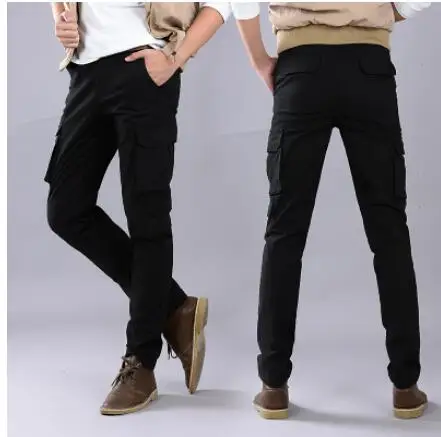 Мужские брюки пакет брюки хлопок Slim Fit брюки для мужчин обтягивающие военные Повседневное рабочая одежда для мужчин Размеры 28-38 Армейский зеленый - Цвет: black