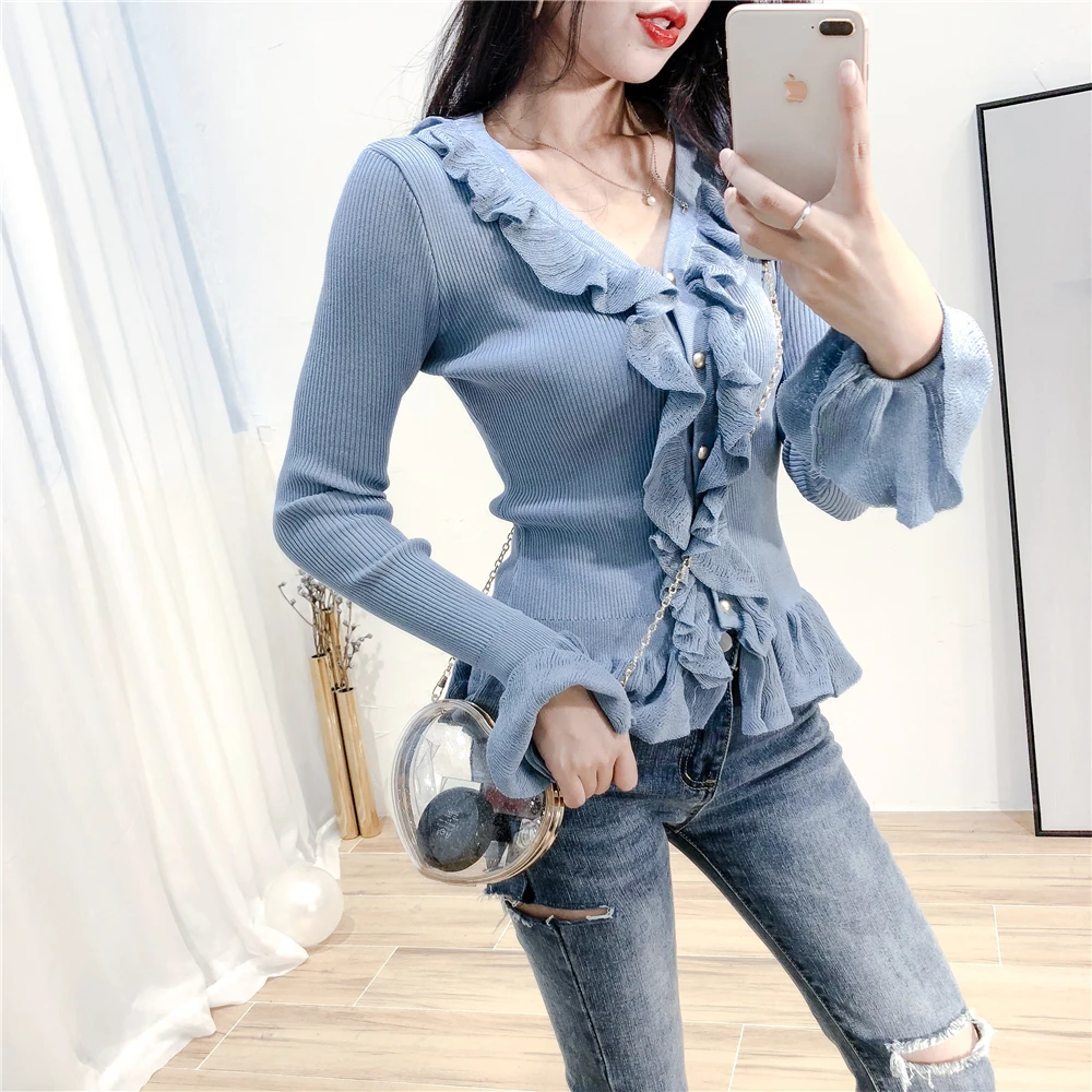 ALPHALMODA осень 2018 женский тонкий вязаный кардиган наряд v-образный вырез