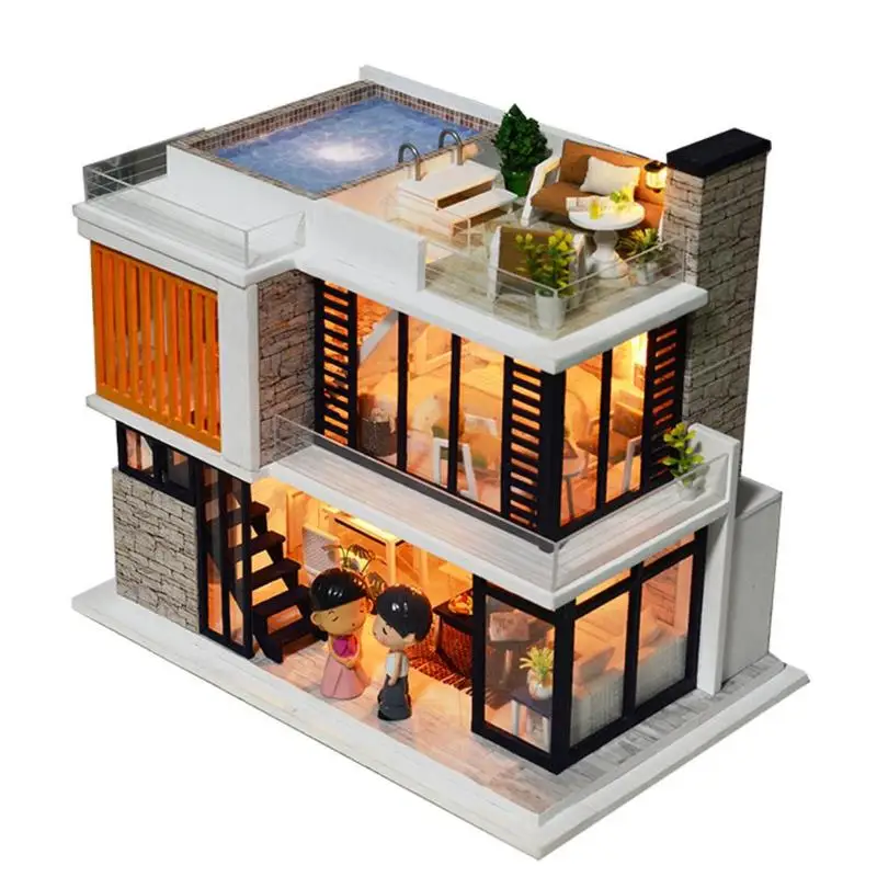 07 Новая девочка DIY 3D Деревянный мини кукольный домик раз квартира кукольный дом мебель развивающие игрушки мебель для детей подарок любви - Цвет: 07