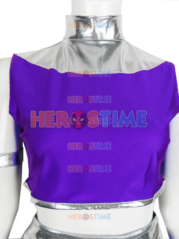 Супергерой костюм из спандекса Starfire старфаер фиолетовый и серебряный для