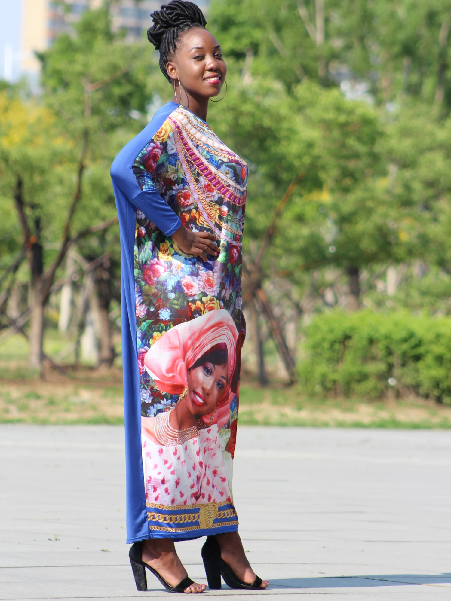 Dashikiage Новая африканская женщина голова лицо полный ювелирные изделия напечатаны элегантный плюс размер большой длинное платье