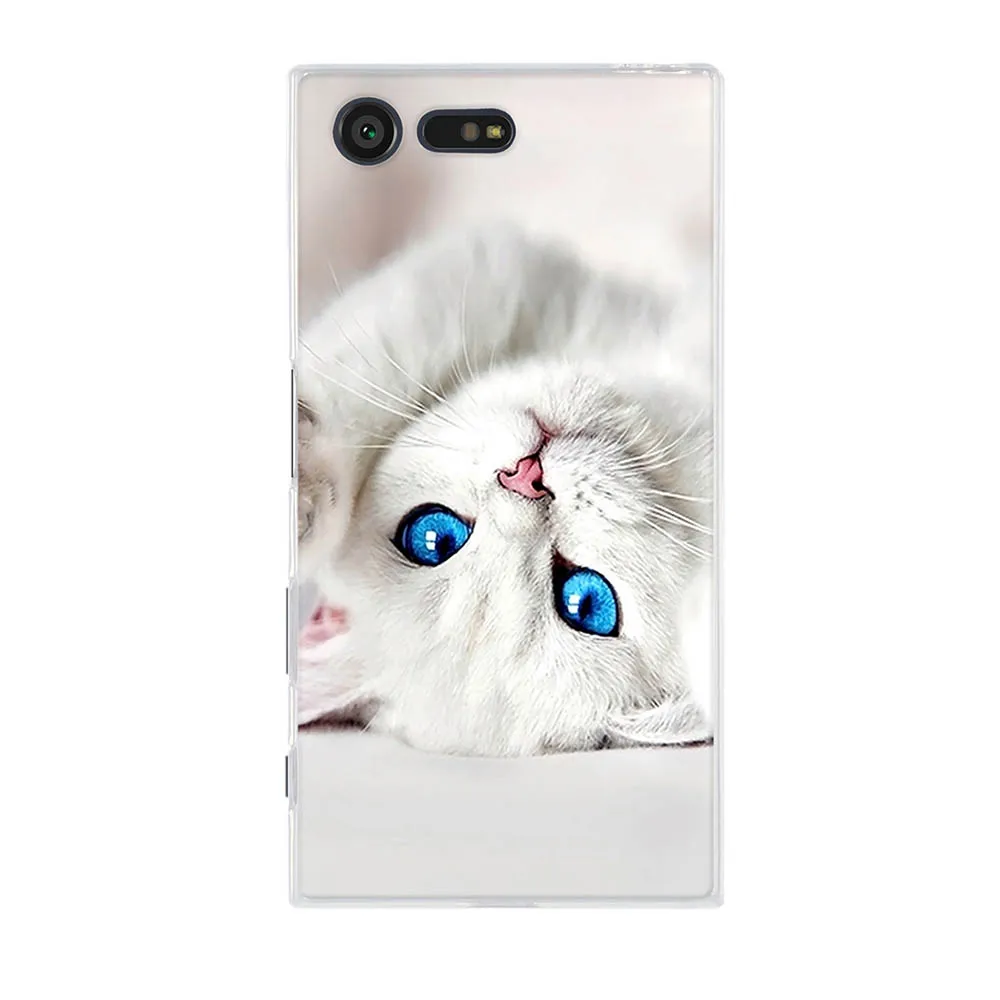 Компактный чехол для Sony Xperia X мягкий силиконовый Compact F5321 милый с рисунком кота Coque