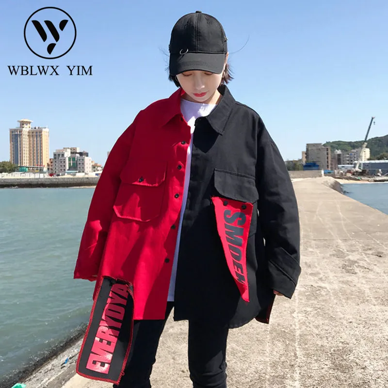 Модная Съемная куртка с заплатками пальто женская карманами Harajuku свободный