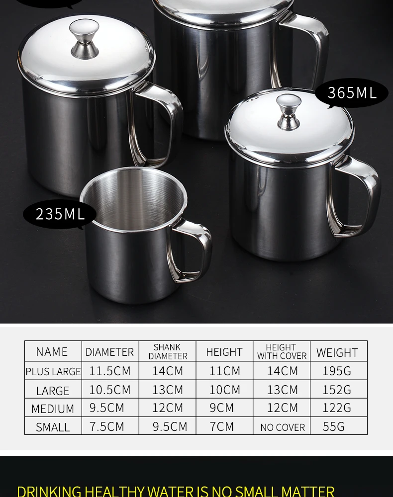 WORTHBUY 304 кофейная кружка из нержавеющей стали с ручкой с крышкой, кухонная посуда для напитков, кружка для молока, чая, кофейная чашка для офиса, чашка для чая и воды