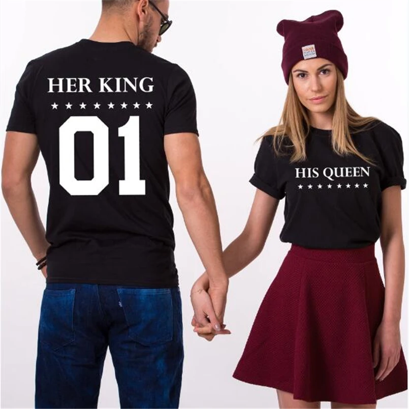 Футболка с надписью Her King His Queen футболки принтом короля и королевы пары забавная