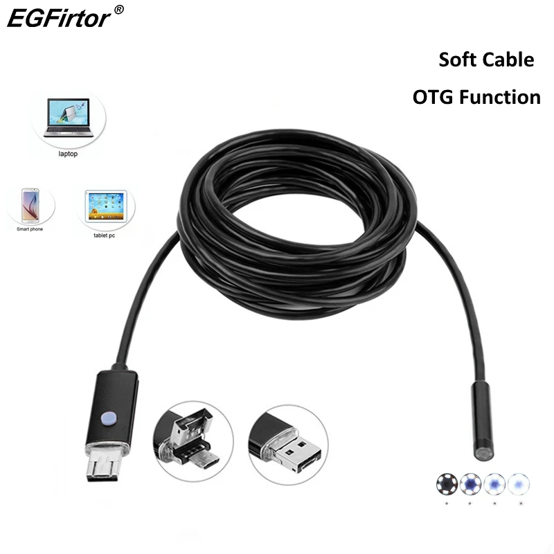 

7mm USB Endoscope Camera 720P Endoscope Camera 2M 5M Waterproof Flexible Soft Cable IP Camera 6LED Pipe Inspection Android Phone