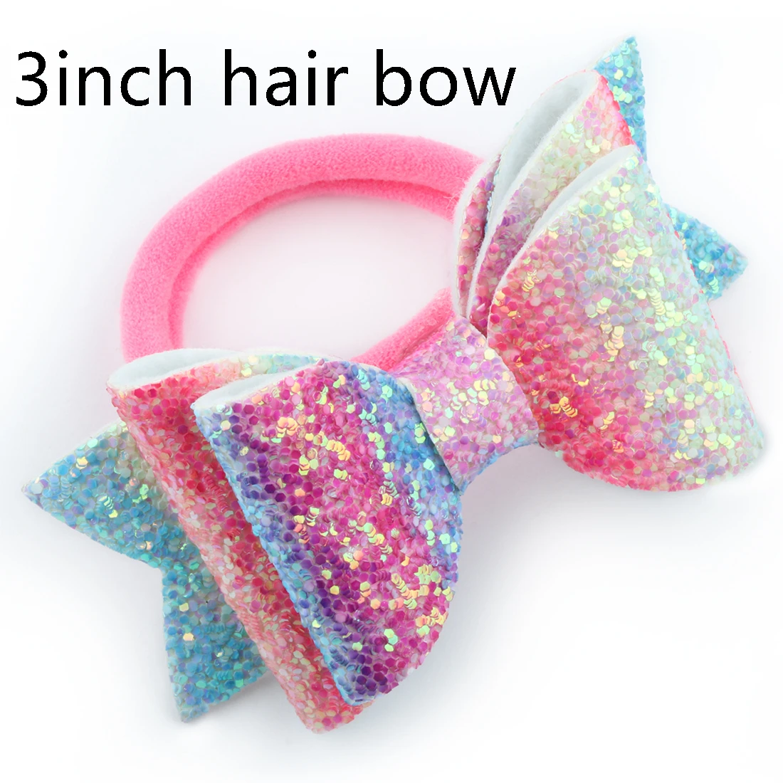 three layers-1 1 PC Child Hair Bow Tie Elastic Hair Band Glitter Hairbow Rope Rainbow Sequin Sparkly 3 Inch Bows Mermaid Girls Sweet Headwear - Цвет: three layers-1