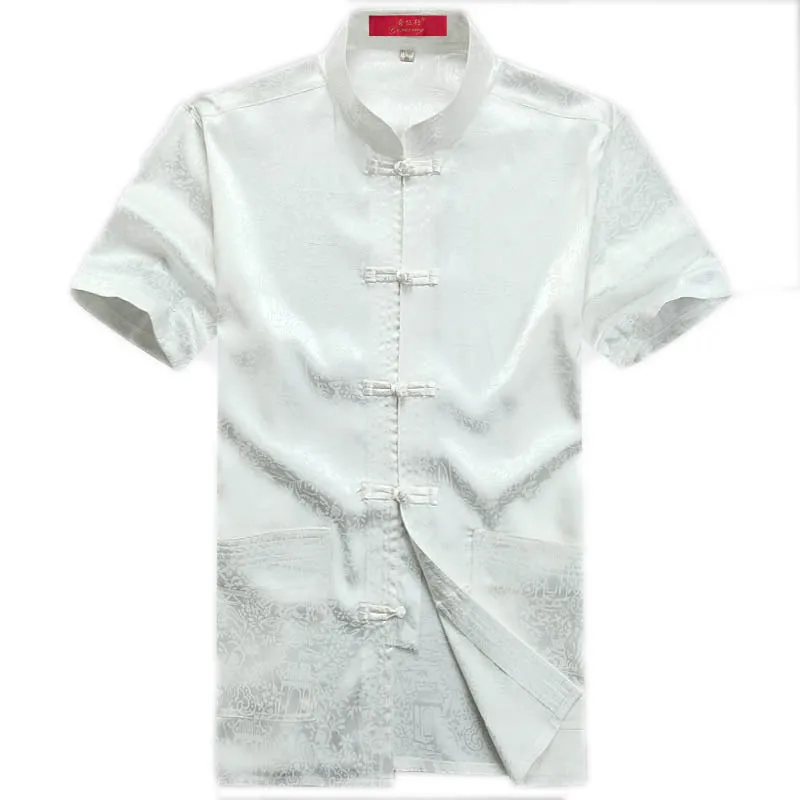 white 4 Плюс размер 4XL Лето Кунг-фу Рубашка Блузка мужская с коротким рукавом Традиционный китайский костюм Тан Топ Мужской Тай Чи униформа - Цвет: white 4