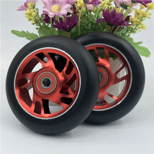 Red 100mm S 2 шт хорошее качество колеса для трюкового скутера 100 мм с ступицей из алюминиевого сплава 608 ABEC-9 подшипники 88A колеса для роликовых коньков - Цвет: Red 100mm S