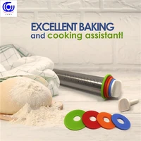 non stick adjustable stainless steel rolling pin dough roller with 4 removable thickness rings dumplings pizza baking tools