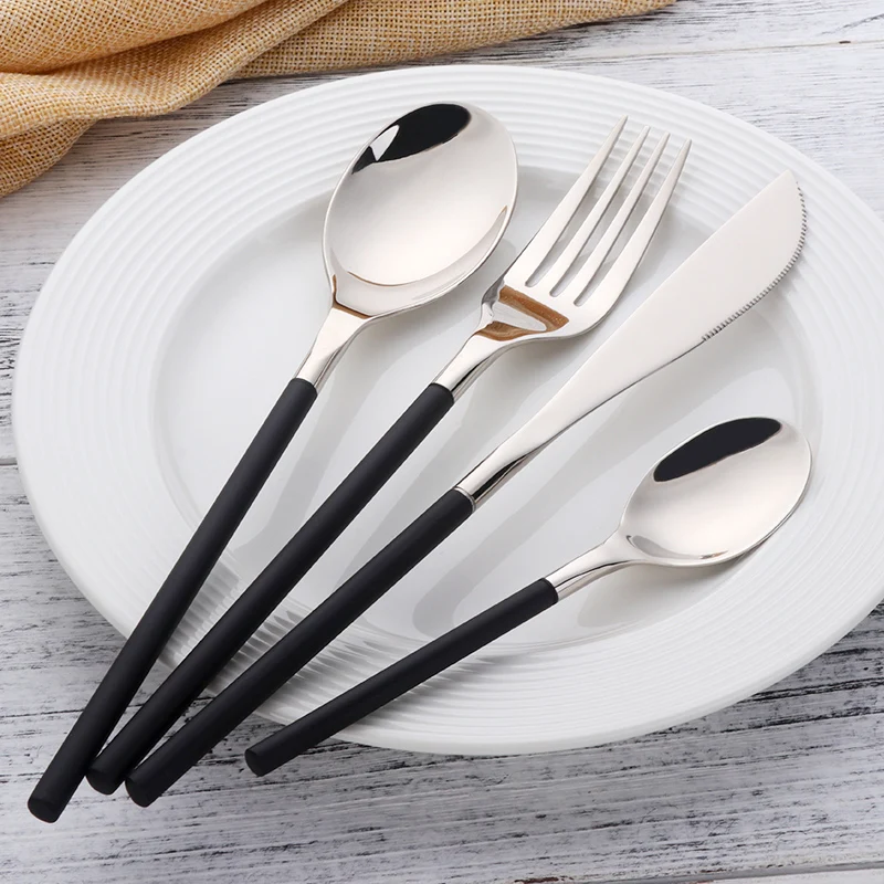 Столовые приборы из нержавеющей стали 18/10 24 шт.|black cutlery set|set dinnertableware dinner set |