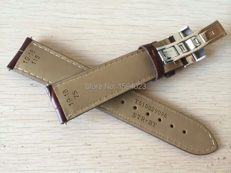 19mm (Buckle18mm) PRC200 T17 T41 T461 High Quality Silver Butterfly Buckle + Brown Genuine Leather Watch Bands Strap