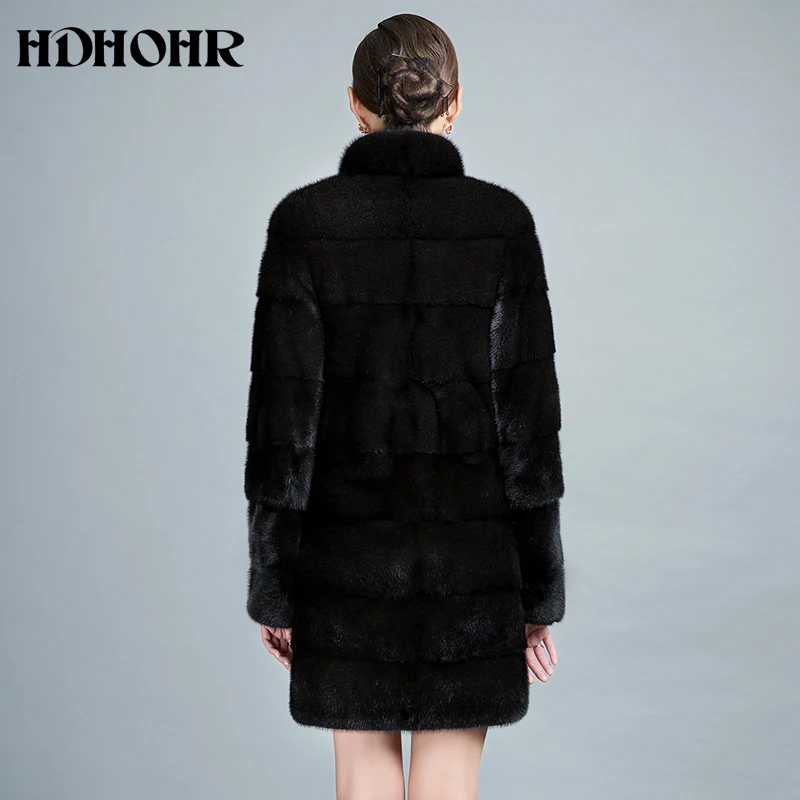 HDHOHR, Высококачественное натуральное Норковое Пальто, женское натуральное импортное Норковое Пальто, зимние теплые модные меховые пальто, толстые норковые меховые куртки