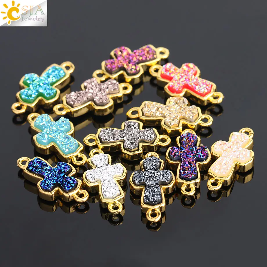 Бусины разделители CSJA золотого цвета с двумя отверстиями соединители для