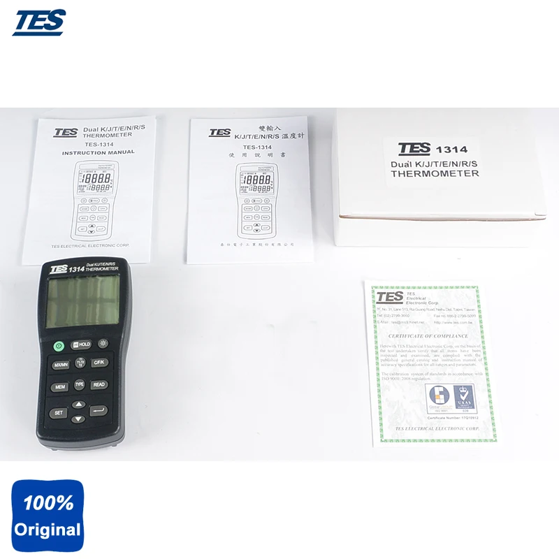 

TES-1314 Dual Input Function T1/T2 Temperature Thermometer High Accurate Thermometer with Thermocouple K, J, E, T, R, S, N Type