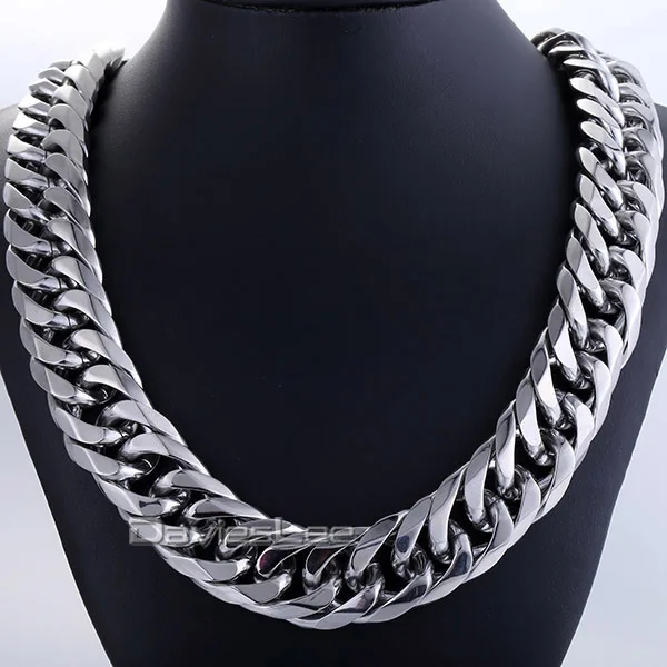 

Fashion 18mm Mens Chain Boy Biker Heavy Silver Color Cut Double Curb Link Rombo 316L Stainless Steel Necklace Jewelry DLHN54