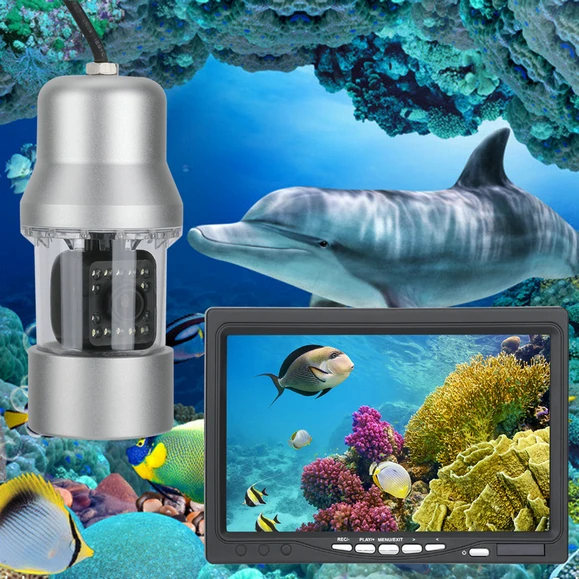 50M 7" TFT DVR Recorder Underwater Video Fishing Camera System 0- 360 Degree View Remote Control 14x White Lights | Безопасность и