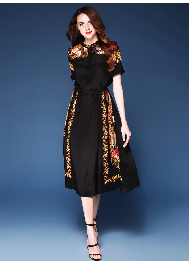 2018 summer new style women's clothing European and American back ancient printing heavy silk blouse mulberry |