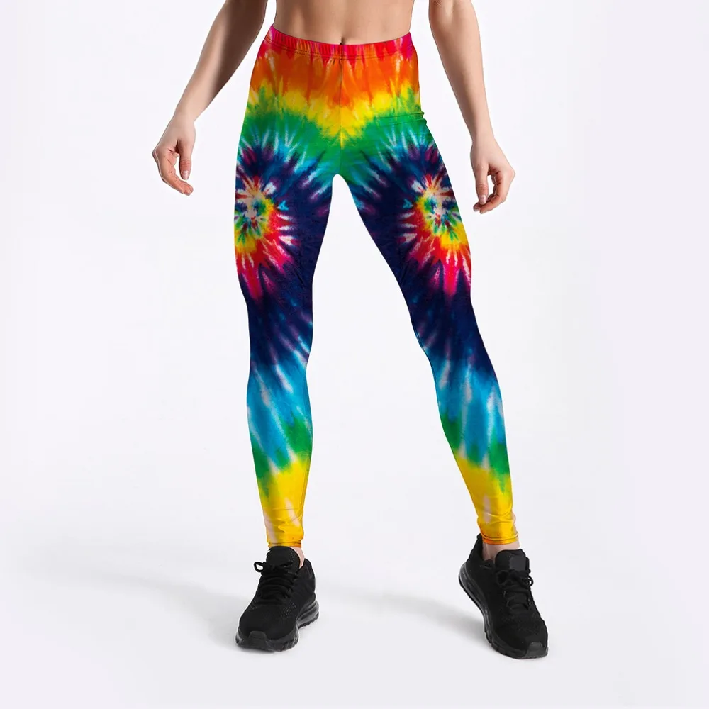 New Tie Dye Rainbow Vortex 3D Prints Elastic Slim GYM Fitness Push Up Sexy Women Sport Yoga Pants Female Leggings Plus Size | Спорт и