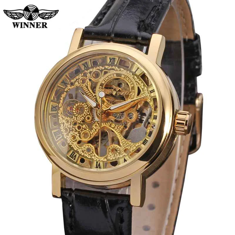 Женские кожаные часы WINNER классические механические с кожаным ремешком 0161|clock