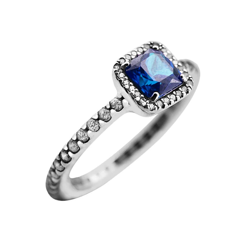 

Timeless Elegance Square Rings with Blue CZ 100% 925 Sterling-Silver-Jewelry Free Shipping