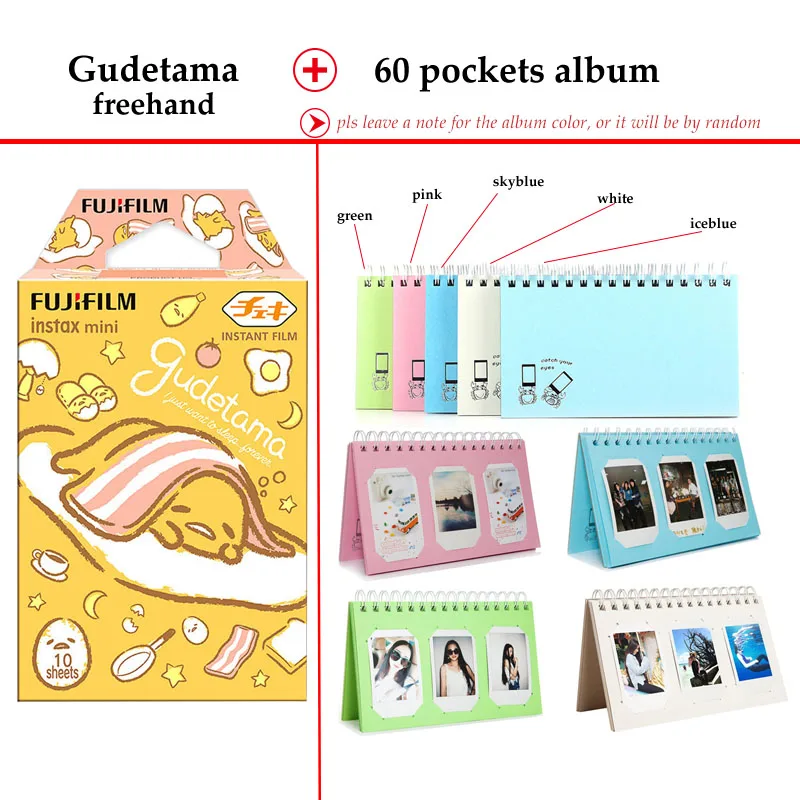 Fujifilm Instax Мини пленка Gudetama 10 листов fr Instax Mini 9 8+ 7 s 70 90 25 мгновенный Polariod камера принтер для смартфонов SP-2 1 - Цвет: Film1 and 60P Album