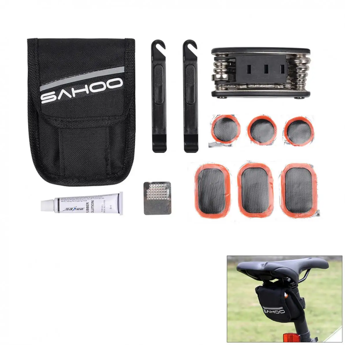 SAHOO 16 In 1 Multi Bike Bicycle Repair Tool Box Kit Set Multitool Cycling Tire Service Portable Tools and Bag | Спорт и развлечения