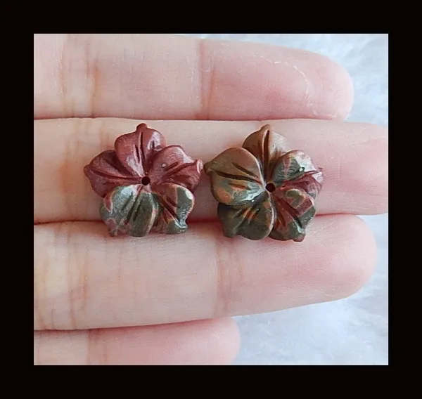 

Carved Multi-colors Picasso Jasper Flower Earring Beads,15x4mm,2.40g