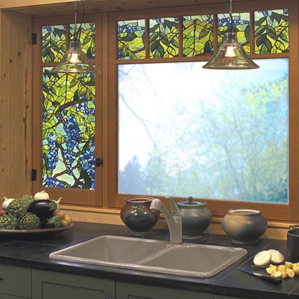 Витражная пленка виноградные цветы растения лоза статическое Приклеивание без