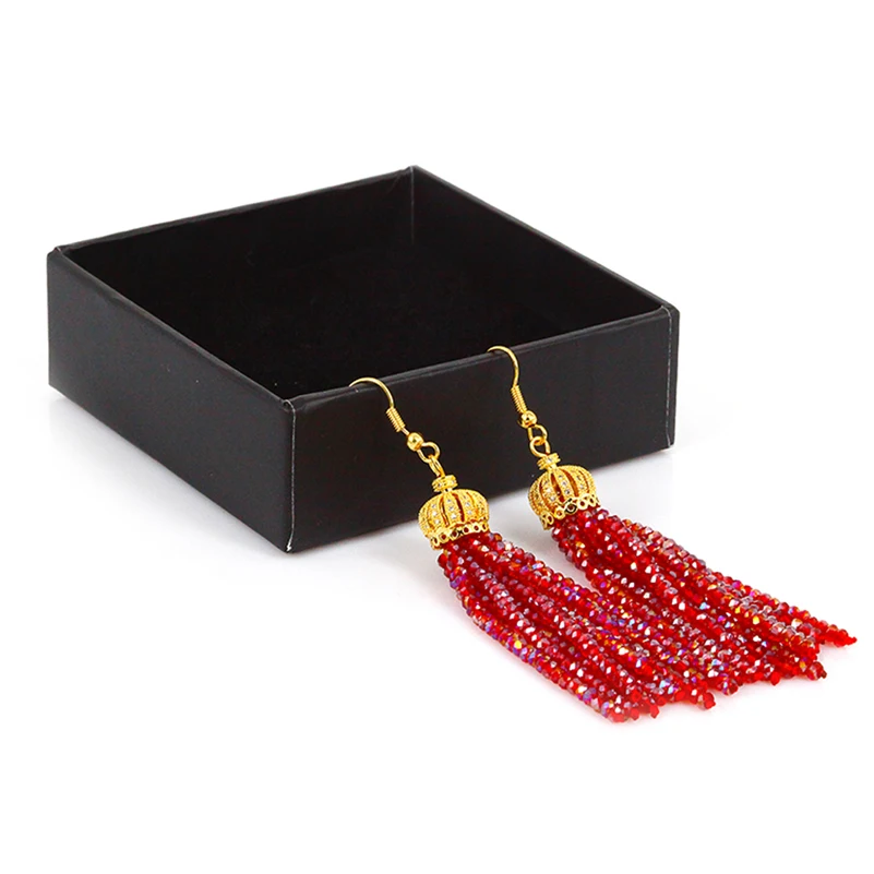 Роскошные красные зеленые синие белые серьги с кристаллами длинные кисточками