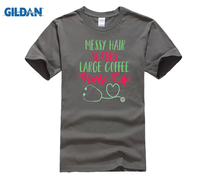 Funny Nurse Shirt Messy Hair Coffee Scrubs Life LPN RN Gift men's T-shirt Vintage Crew Neck Tees Cotton Tops T | Мужская одежда