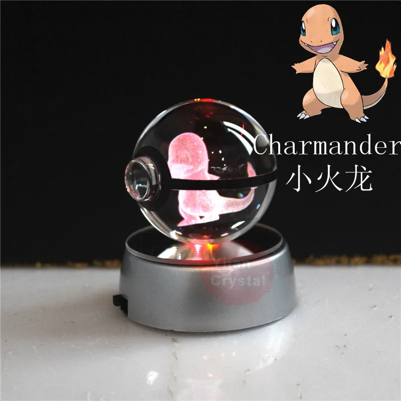3D лазерный шар Pokemon, круглый кристалл Charmander с черной линией, красивый модный шар, 50*50 мм, светодиодный, 80*80 мм, подарок