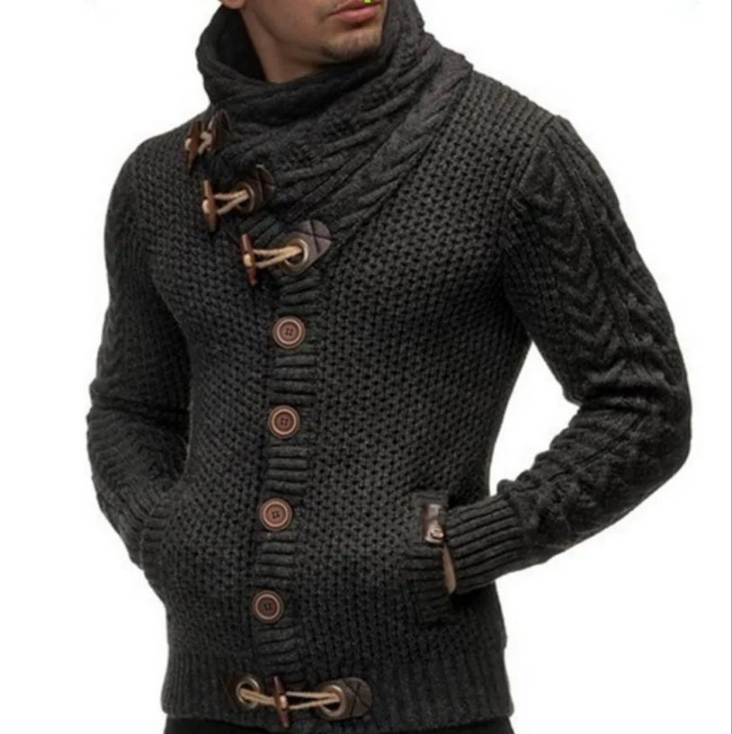 

Fashion Men's Sweater Coat Autumn Winter Mens High Collar Single-breasted Cardigan Male Solid Color Warm Knitted Jacket 3XL