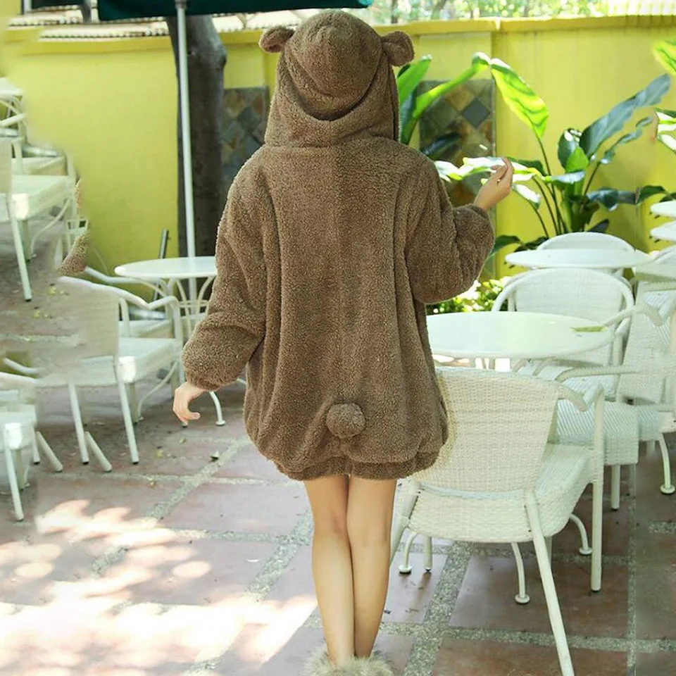 

Brown Hoodie Bear Ears Poleron Mujer 2021 Sweatshirt Ears Black And White Hoodie Zip Up Cute Big Size Hoodies Plush Women Zipper