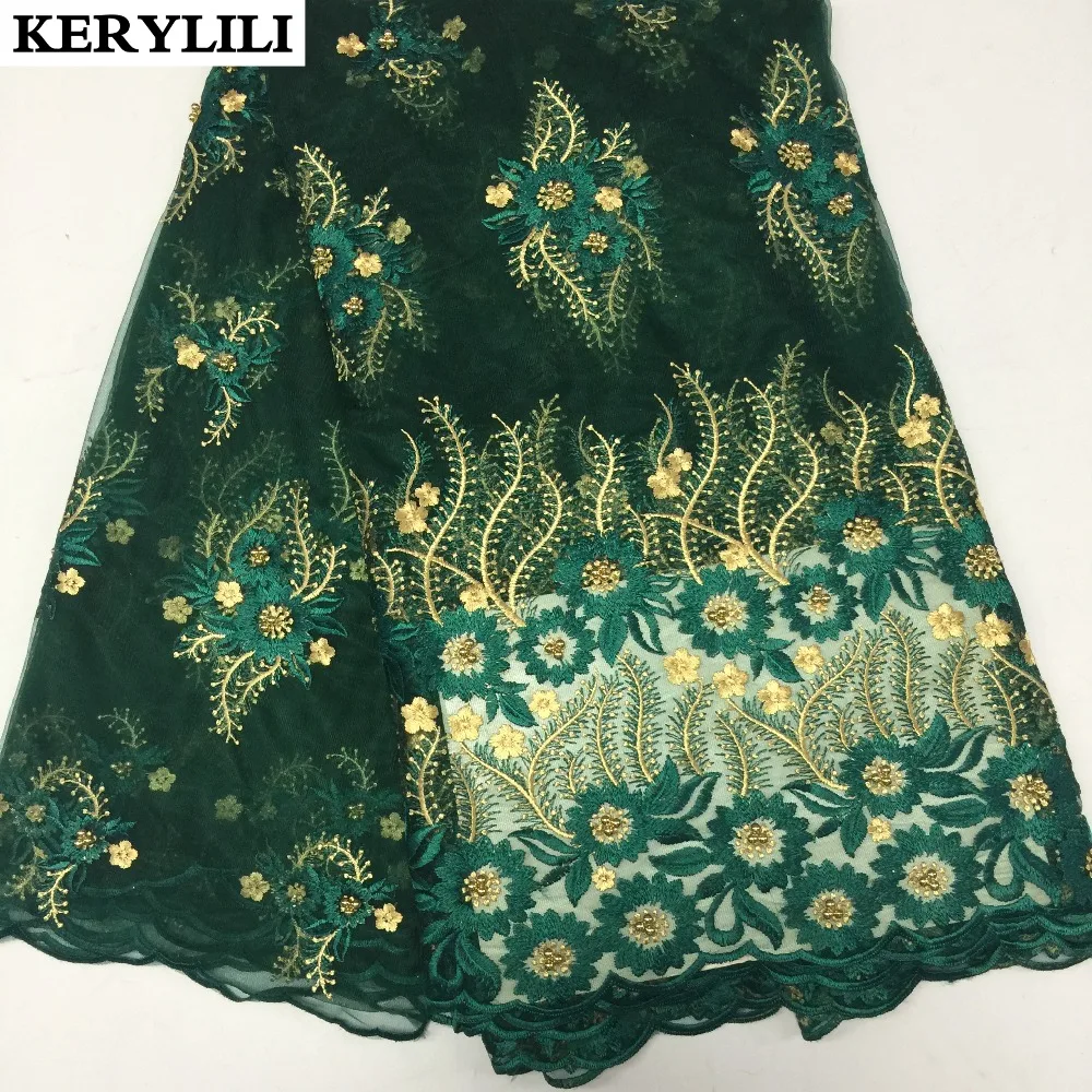 KER YILI синяя красная швейцарская вуаль кружевная ткань африканская золотая линия