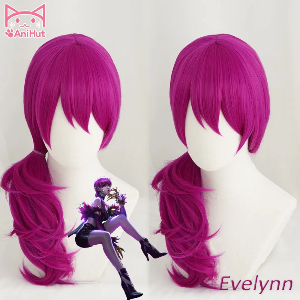 

[Anihut】lol Game Cosplay Wig KDA POP/STAR Evelynn парики для косплея женские длинные прямые фиолетовые парики LOL KDA Evelynn KPOP SKIN Hair