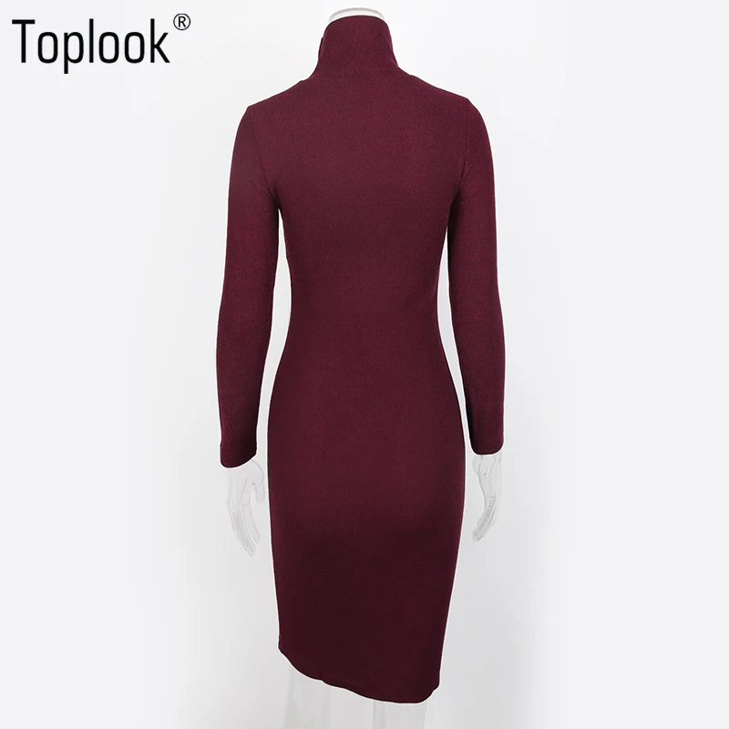 Toplook Винтаж вино трикотажные облегающее женское платье Новинка 2017 года осень