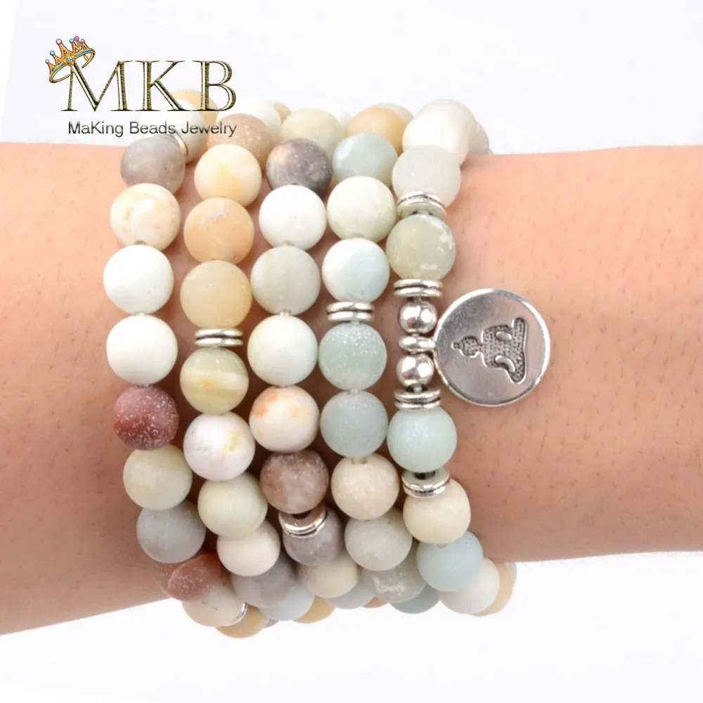 108 шт. браслет Mala Beads Boho из натурального матового амазонита бусины бриллианты для
