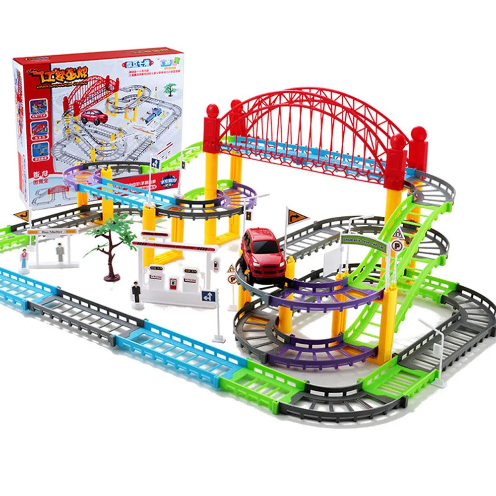 Дети смешной Электрический мультитрек автомобиль игрушка набор двухслойная