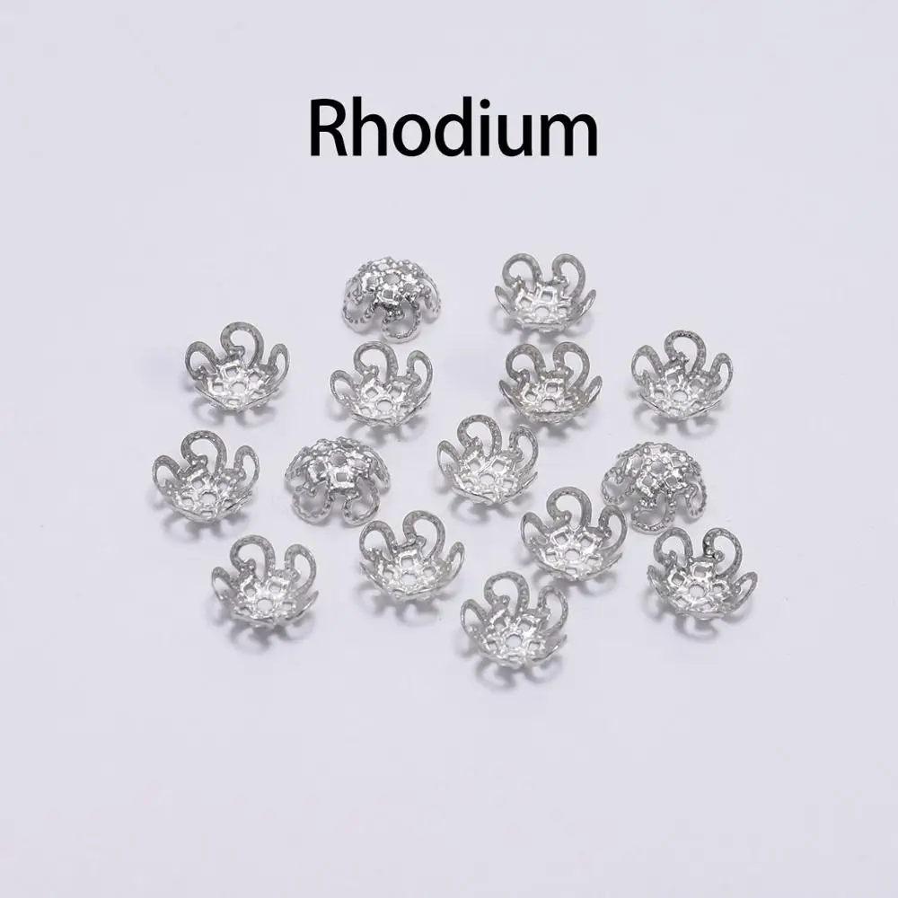 Rhodium 100 шт 8 мм 10 мм Блестящий винтажный филигранный металлический полый цветок разделитель бусины концевые колпачки Подвески для рукоделия ювелирных изделий - Цвет: Rhodium
