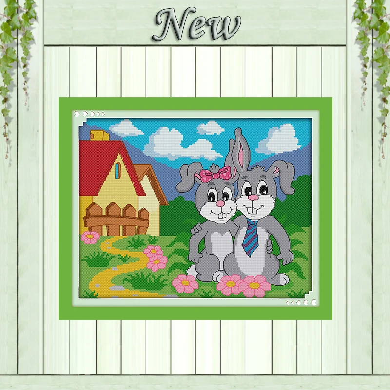 Любовь кролики мультфильм diy живопись Счетный Печать на холсте DMC 14CT 11CT Китайская