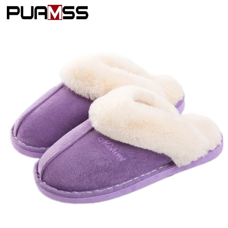 S18 purple Женские зимние теплые тапочки хлопковые домашние тапочки для влюбленных домашняя обувь из плюша женская обувь тапки - Цвет: S18 purple