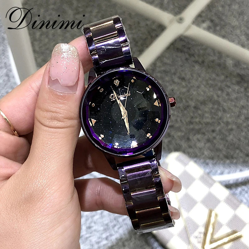 Purple Dimini женские часы из нержавеющей стали женские часы модные роскошные золотые кварцевые наручные часы женские часы подарок Прямая поставка - Цвет: Purple