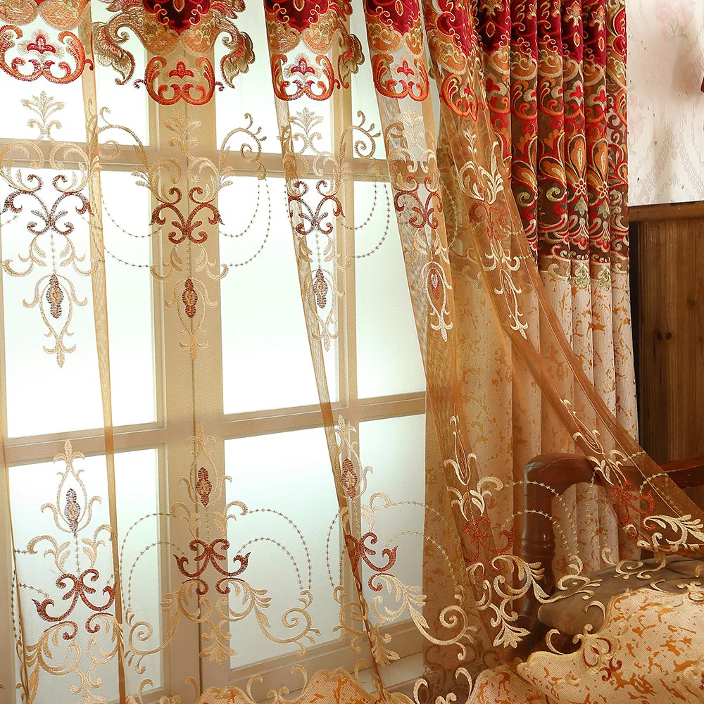 

European Curtains for Living Dining Room Bedroom Chenille Embroidered Curtains Luxury Villas Valance Curtain Fabric